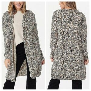Nadaam cashmere open cardigan duster sweater animal print leopard XL